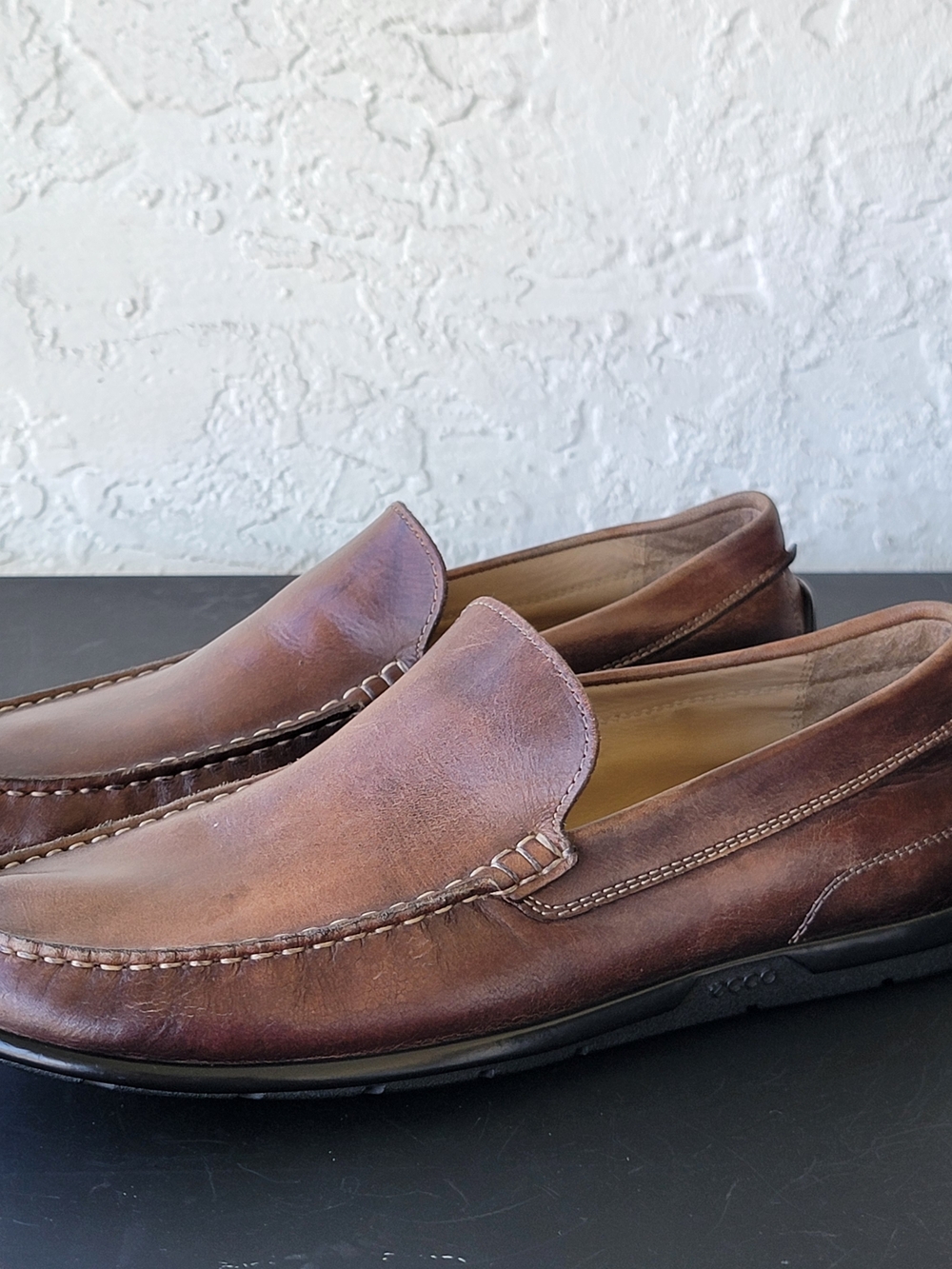 Ecco Driving Loafers Mens Size 42 US 8.5 Brown Leather Casual Shoes Slip On